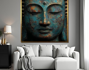 Buddha face art canvas painting wall decor spiritual artwork Asian zen meditation statue style Buddhist home gift