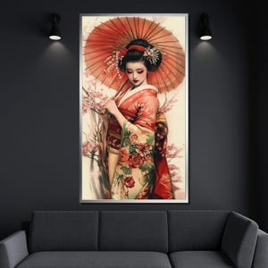 Japanese Geisha Canvas Painting Traditional Kimono Art Elegant Wall Decor Unique Gift for Living Room image 4