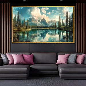 Mountain Lake Reflection Canvas Painting - Scenic Nature Wall Art for Living Room Decor, Gift for Outdoor Lovers