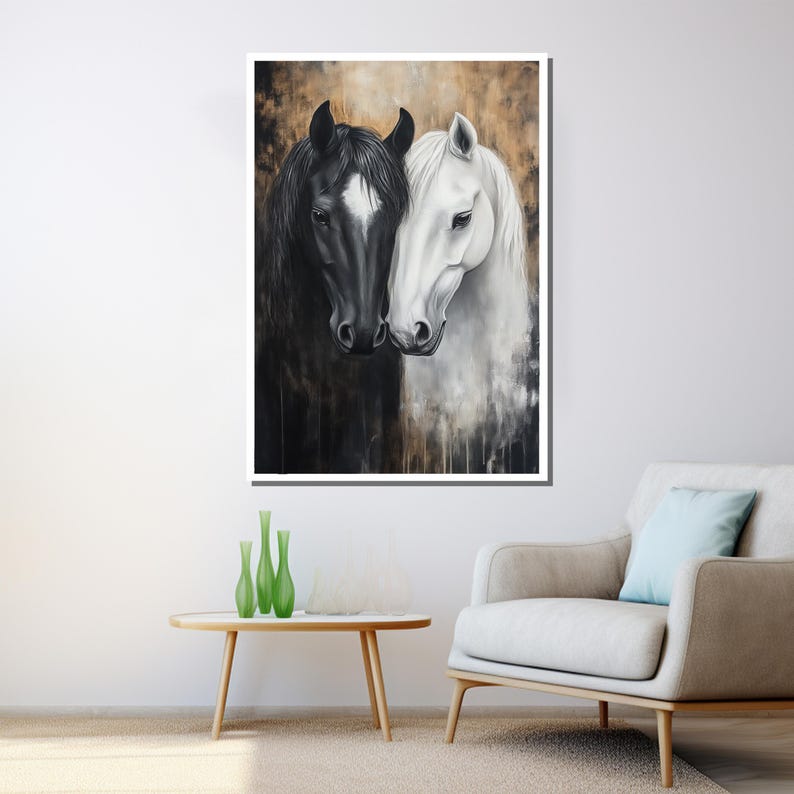 Black and White Horse Canvas Painting Elegant Wall Art for Living Room Large Horse Artwork Gift for Animal Lovers image 5
