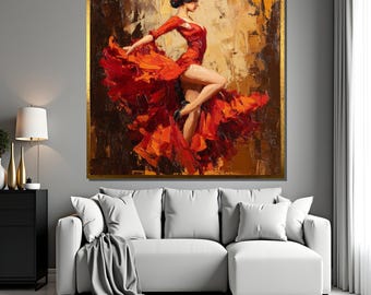 Flamenco dancer in red dress Spanish art canvas painting wall decor elegant dance artwork passionate movement home gift