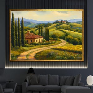 Tuscan Countryside Canvas Painting - Italian Landscape Wall Art for Living Room Decor, Rustic Gift for Nature Lovers