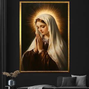 Virgin Mary Praying Canvas Painting, Religious Wall Art, Christian Home Decor, Spiritual Artwork, Faith-Inspired Gift