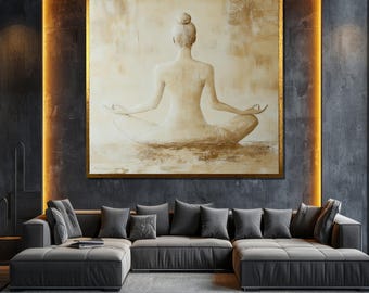 Minimalist Yoga Pose Canvas Painting Neutral Tone Zen Wall Art for Meditation Room and Relaxing Home Decor