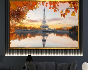 Eiffel Tower Autumn Canvas Painting, Paris Fall Landscape Wall Art, Romantic Decor for Living Room, Perfect Gift for Art Lovers