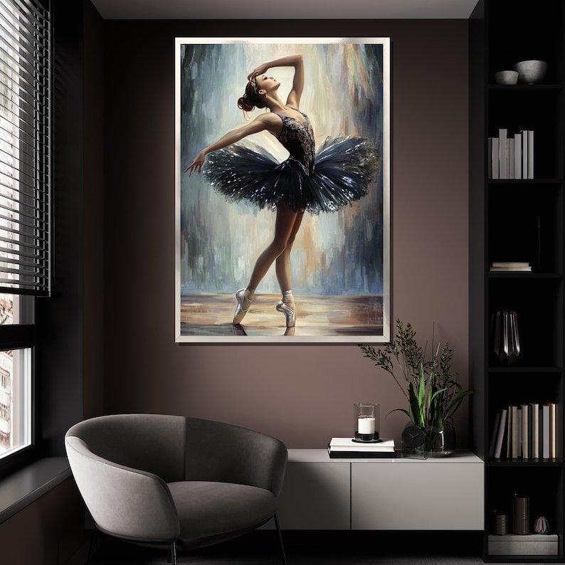 Graceful Black Swan Ballerina Canvas Painting - Elegant Ballet Wall Art ...