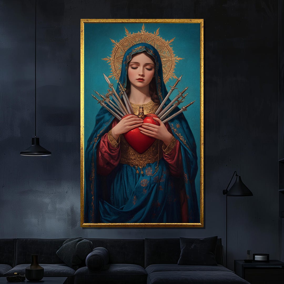 Our Lady of Sorrows Sacred Heart Canvas Painting Catholic Wall Art ...