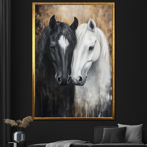 Black and White Horse Canvas Painting Elegant Wall Art for Living Room Large Horse Artwork Gift for Animal Lovers