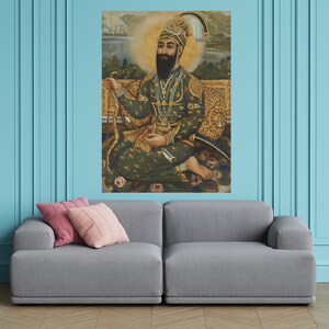 Regal Sikh Warrior Portrait Canvas, Traditional Indian Royalty Art, Historical Wall Decor, Intricate Costume Painting, Cultural Heritage image 6