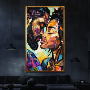 Colorful Abstract Couple Canvas Painting, Modern Wall Art, Love Themed Home Decor, Unique Anniversary Gift