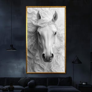 Elegant White Horse Canvas Painting Stunning Wall Art for Living Room Unique Horse Lover Gift Modern Home Decor