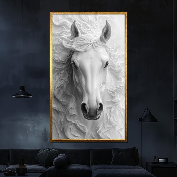 Grande Tapisserie Murale 53x36 White Horses Messagers Of Spirit - Décoration Textile