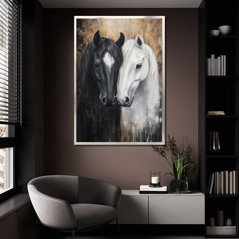 Black and White Horse Canvas Painting Elegant Wall Art for Living Room Large Horse Artwork Gift for Animal Lovers image 4