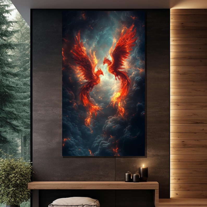 Fiery Phoenix Canvas Painting Mythical Wall Art Unique Gift for Home Modern Fantasy Decor image 6