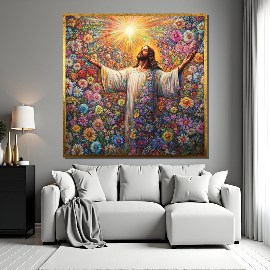 Jesus Christ Canvas Painting Floral Wall Art Colorful Faith Home Decor ...