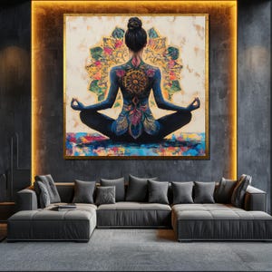 Mandala Meditation Canvas Painting Yoga Silhouette Wall Art Colorful Spiritual Decor Unique Gift for Zen and Relaxation Spaces