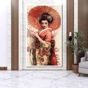 Japanese Geisha Canvas Painting Traditional Kimono Art Elegant Wall Decor Unique Gift for Living Room image 5