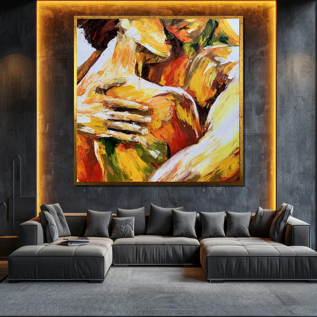Abstract Embrace Canvas Painting, Bold Colors Figurative Wall Art ...