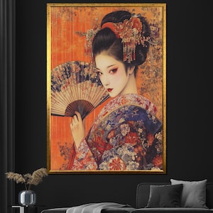 Pintura em tela de gueixa - Arte de parede japonesa elegante para decoração de sala de estar - Presente exclusivo para amantes da arte