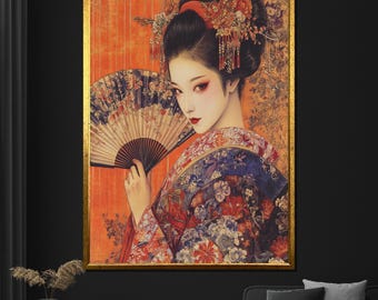 Geisha Canvas Painting - Elegant Japanese Wall Art for Living Room Decor - Unique Gift for Art Lovers