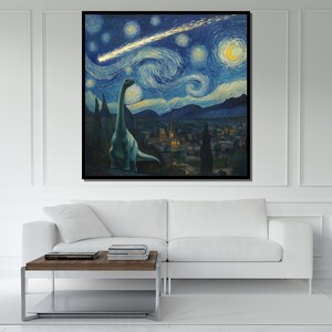 Dinosaur Starry Night Canvas Painting Unique Wall Art for Kids Room Decor and Dinosaur Lovers Gift image 3