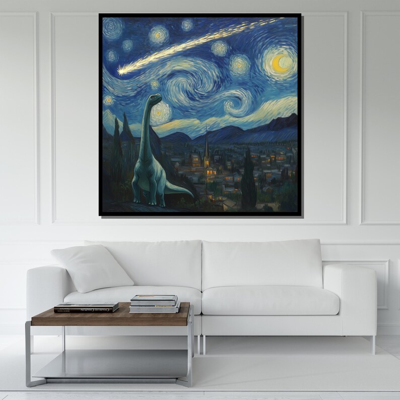 Dinosaur Starry Night Canvas Painting Unique Wall Art for Kids Room Decor and Dinosaur Lovers Gift image 3