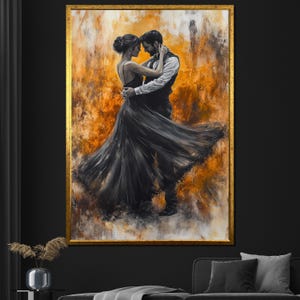 Elegant Dancing Couple Canvas Painting, Romantic Wall Art, Modern Home Decor, Anniversary Gift Idea