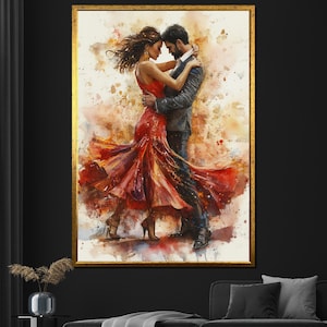 Romantic Dancing Couple Canvas Painting, Watercolor Style Wall Art, Textured Oil Painting for Living Room Decor, Gift for Couples