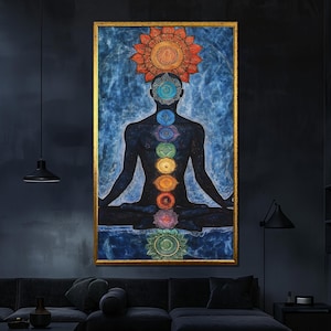 Chakra Energy Canvas Painting Vibrant Meditation Wall Art Spiritual Decor Perfect Gift for Yoga and Healing Spaces
