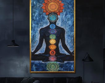 Chakra Energy Canvas Painting Vibrant Meditation Wall Art Spiritual Decor Perfect Gift for Yoga and Healing Spaces
