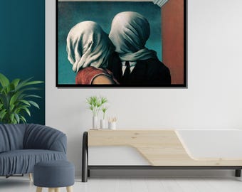 ルネ・マグリット作「恋人たち」キャンバス絵画、シュールレアリスム