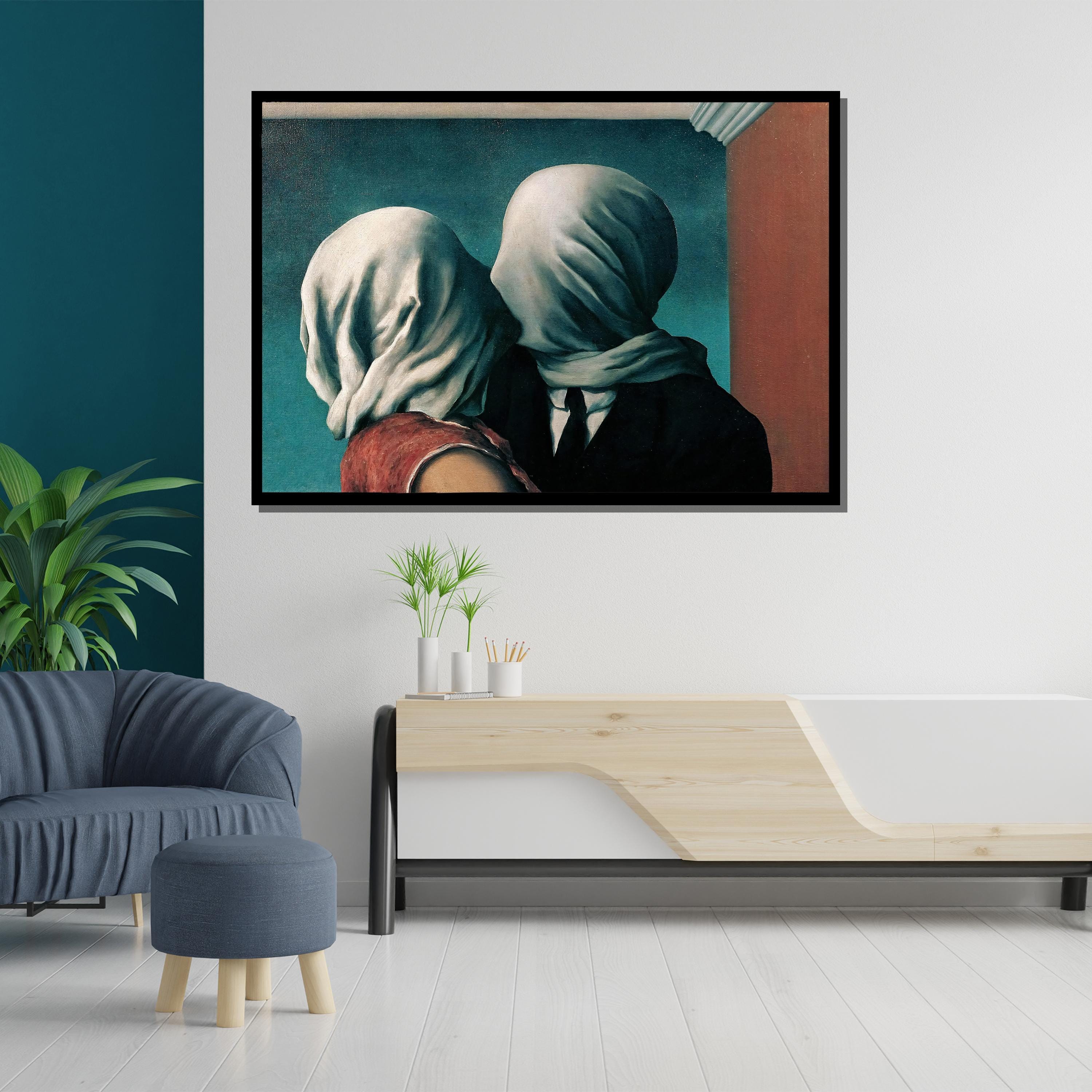 ルネ・マグリット作「恋人たち」キャンバス絵画、シュールレアリスム