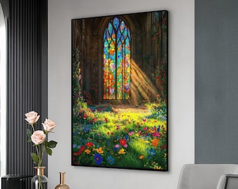 ステンドグラスの教会の窓から輝く明るい光 ポスタープリント - Etsy 日本