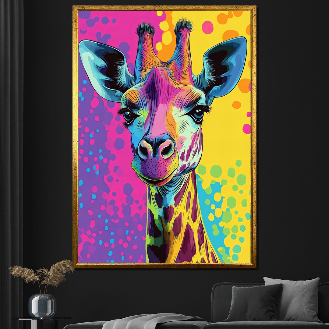 Colorful Giraffe Canvas Painting Pop Art Style Wildlife Wall Art Living ...
