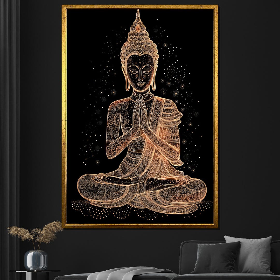 Golden Buddha Canvas Painting Intricate Line Art Wall Decor Elegant ...