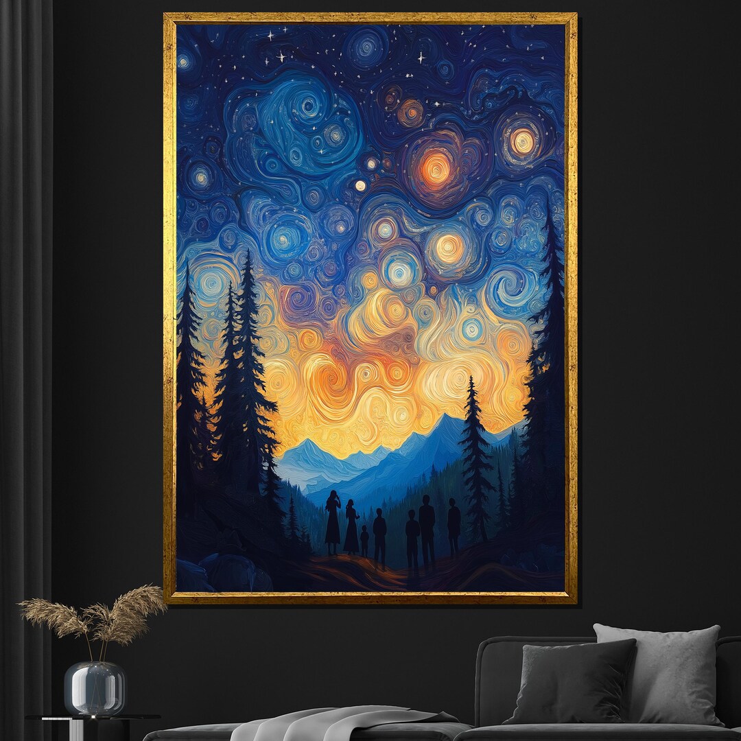Starry Night in Forest Canvas Painting Nature Wall Art for Home Decor ...