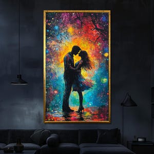 Romantic Couple Under Starry Lights Canvas Painting - Vibrant Love Wall Art, Colorful Decor, Perfect Gift for Couples