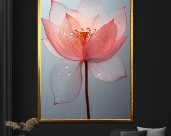Translucent Pink Lotus Canvas Painting - Elegant Floral Wall Art for Living Room Decor - Unique Gift for Nature Lovers