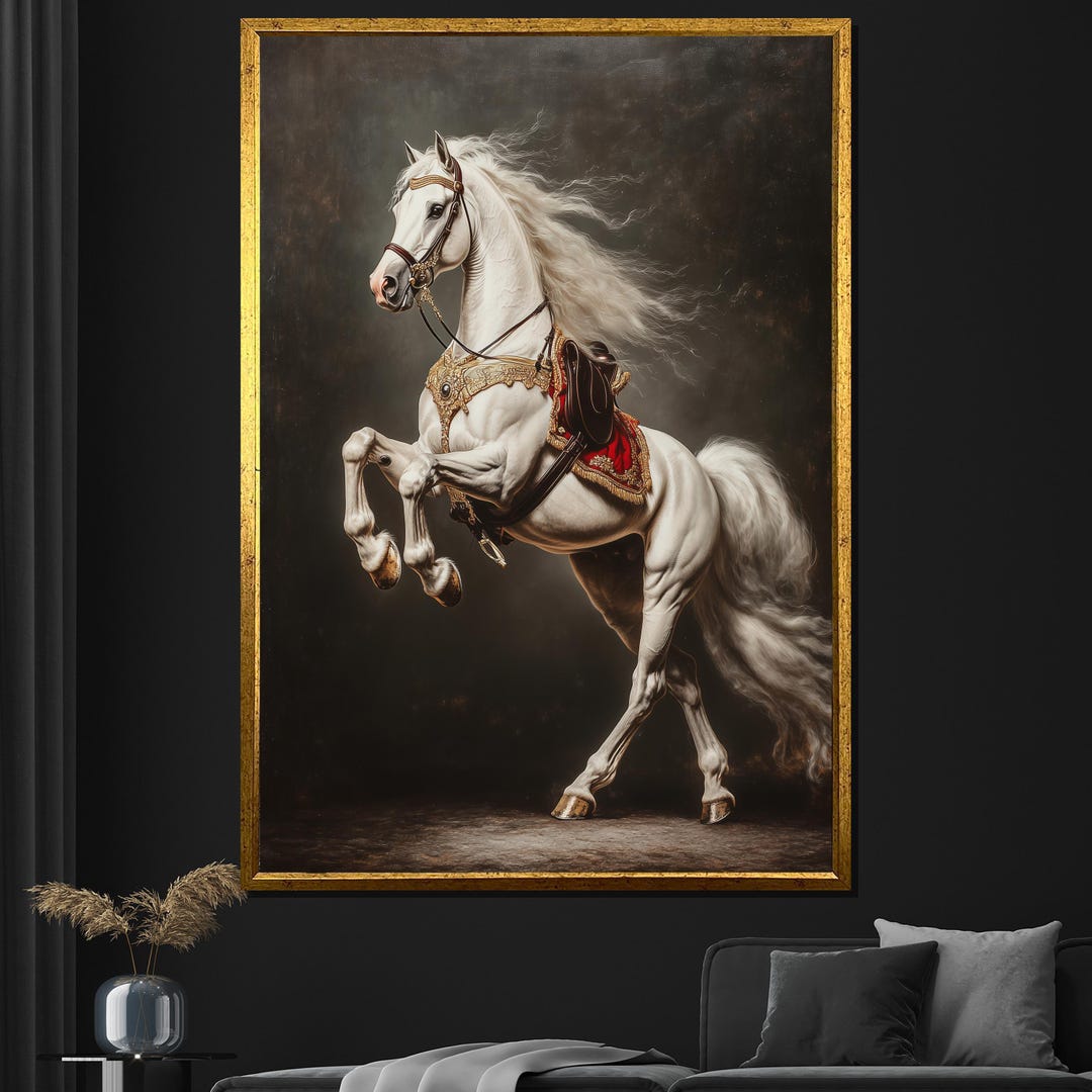 Majestic White Horse Canvas Painting Elegant Wall Art Unique Equestrian ...