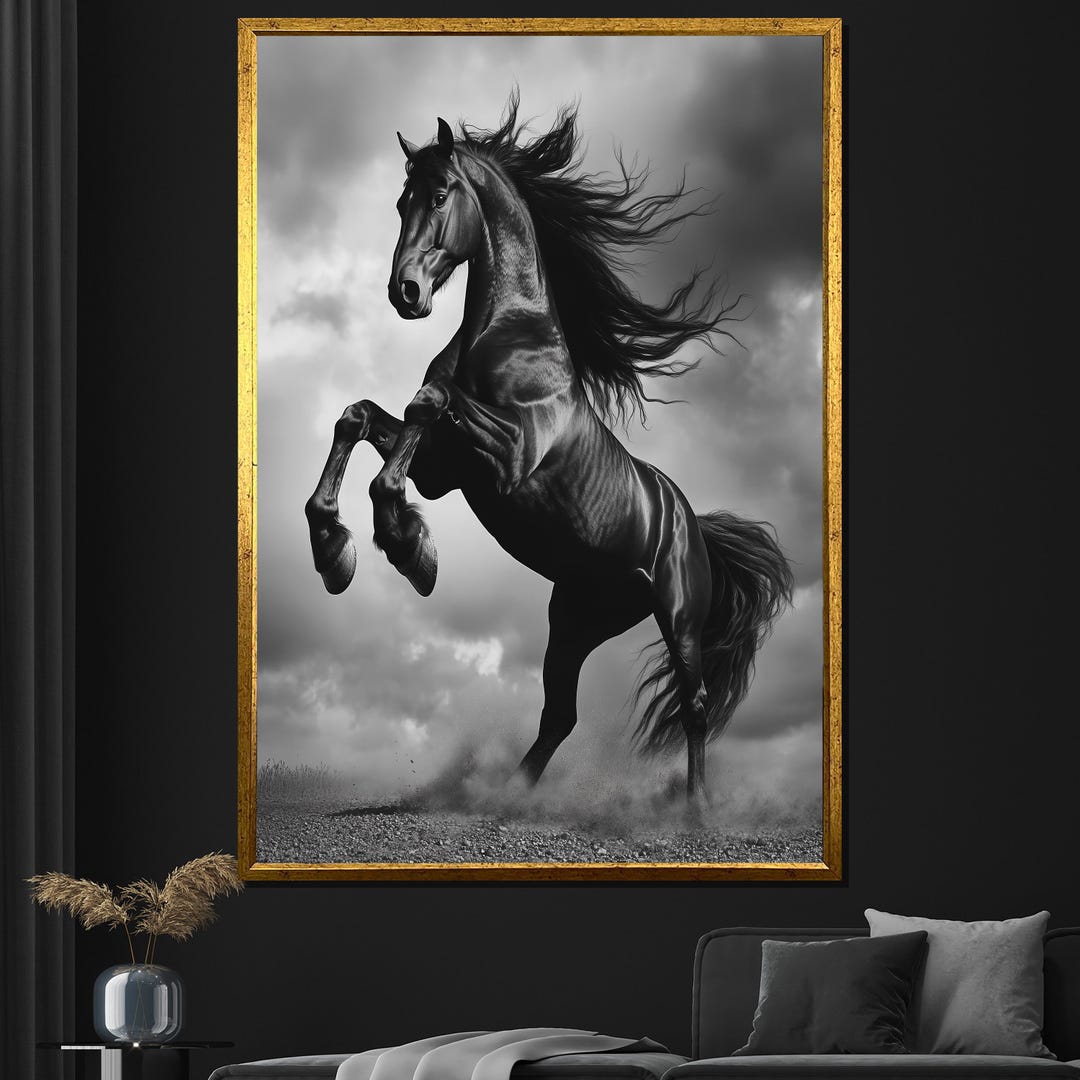 Black Stallion Canvas Painting Elegant Horse Wall Art for Living Room ...