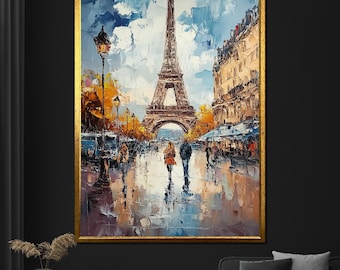 Eiffel Tower Canvas Painting Paris Street Scene Wall Art for Living Room Romantic Gift Decor