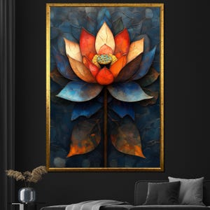 Vibrant Lotus Flower Canvas Painting Multicolor Wall Art Nature Inspired Spiritual Decor Unique Gift for Zen and Meditation Spaces
