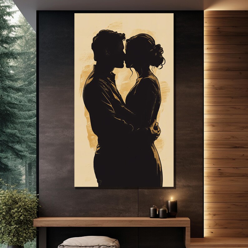 Silhouette Couple Embrace Canvas Painting Romantic Wall Art Modern Minimalist Home Decor Anniversary Gift image 6