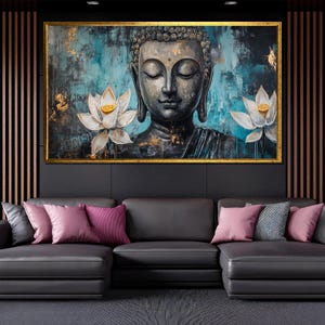 Buddha Canvas Painting with Lotus Flowers Elegant Spiritual Wall Art Perfect Gift for Zen and Meditation Spaces