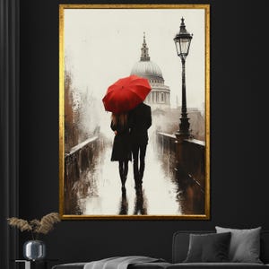 Couple Under Red Umbrella Canvas Painting Romantic Wall Art for Home Decor and Anniversary Gift