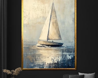 Sailboat Canvas Painting Elegant Nautical Wall Art for Living Room Minimalist Ocean Decor Gift Idea