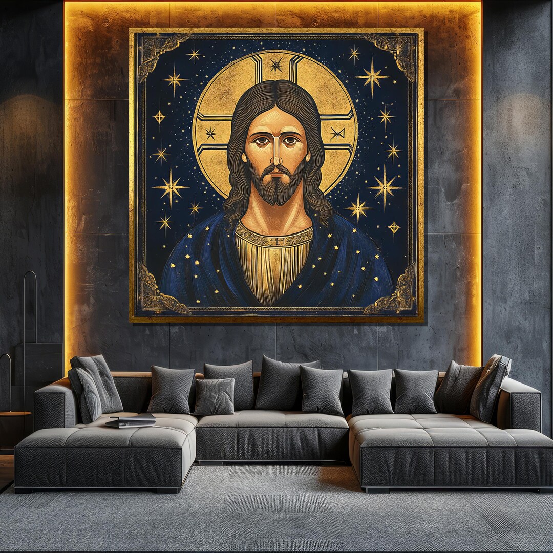 Jesus Christ Icon Canvas Painting, Religious Wall Art, Byzantine ...