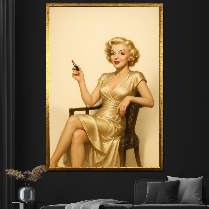 Marilyn Monroe Glamour Canvas Painting Vintage Hollywood Icon Wall Art ...