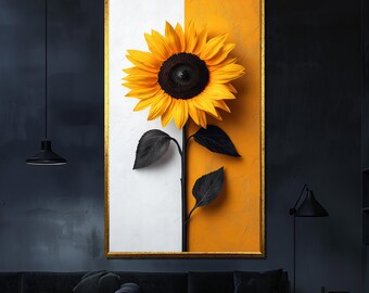 Modern Sunflower Canvas Painting Yellow and White Wall Art for Living Room Minimalist Floral Decor Gift