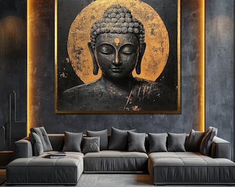 Golden Buddha Canvas Painting Abstract Wall Art Luxury Spiritual Decor Elegant Gift for Meditation and Zen Spaces
